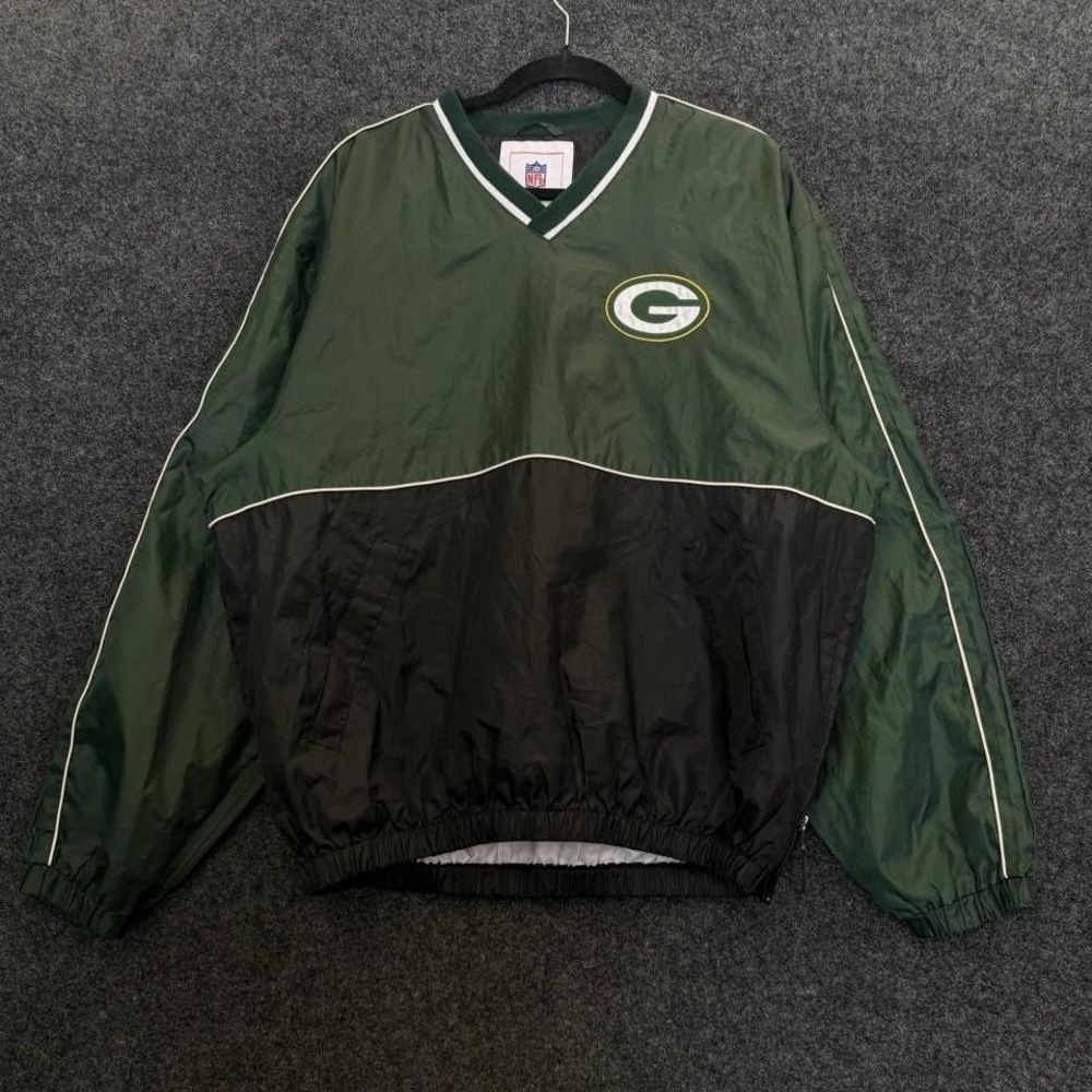 Green Bay Packers NFL Men's Medium Green Black Pullover Windbreaker Jacket
